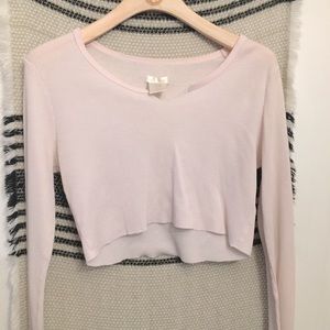 LONG RUFFLE SLEEVE THERMAL CROP TOP